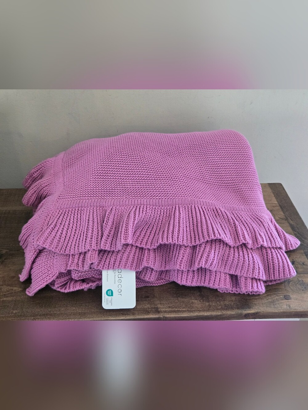 100% Cotton KassaDecor KASSATEX Knitted Purple Ruffle Full Double Size Blanket